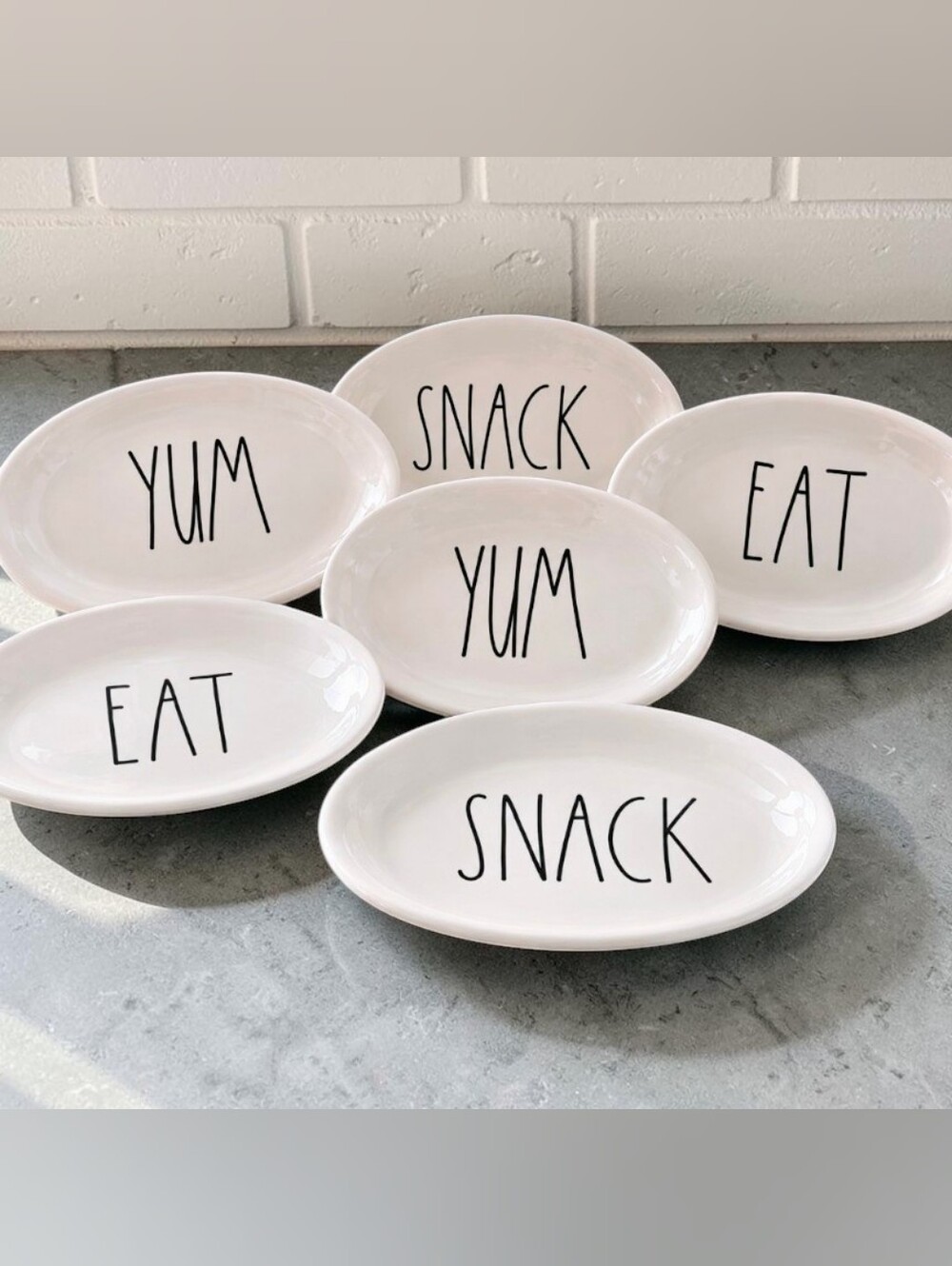 NWOT Rae Dunn "EAT" "YUM" "SNACK" Ceramic Oval Plates - Set of 6